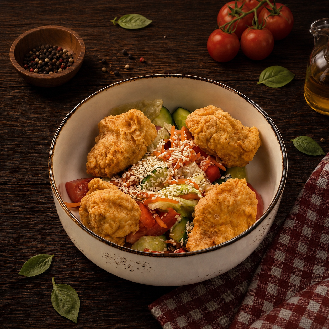 Тёплый салат с курицей 